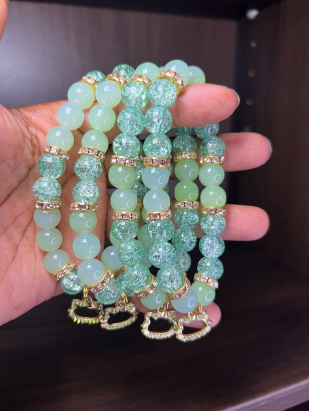 4pc Hello Kitty Inspired Green Beaded Bracelet Set